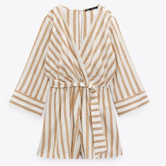 Zara Linen Blend Jumpsuit Striped New - Picture 5 of 11